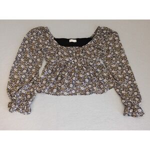 Altar'd State Peplum Babydoll Cropped Peasant Top Sz S Flowy Sleeves Floral Boho